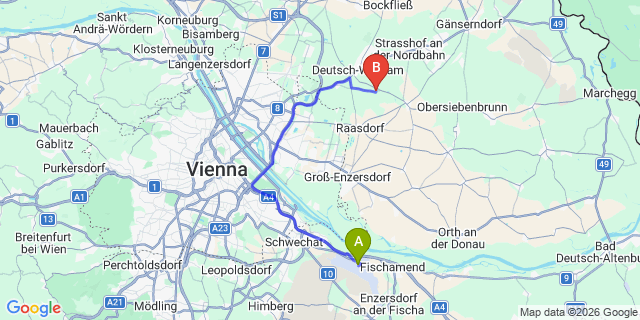 Map: Vienna Airport (VIE) to Parbasdorf