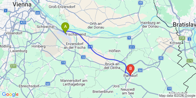 Map: Vienna Airport (VIE) to Parndorf