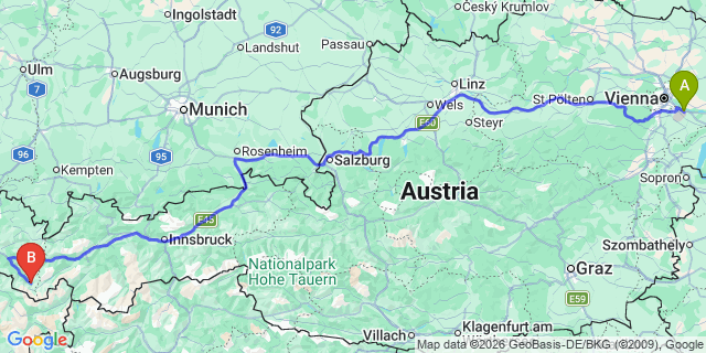 Map: Vienna Airport (VIE) to Partenen