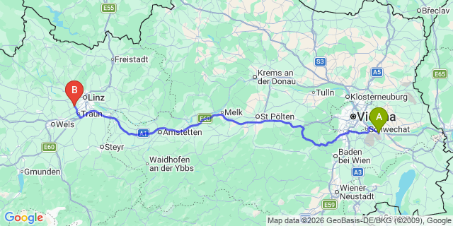 Map: Vienna Airport (VIE) to Pasching