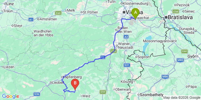 Map: Vienna Airport (VIE) to Passail