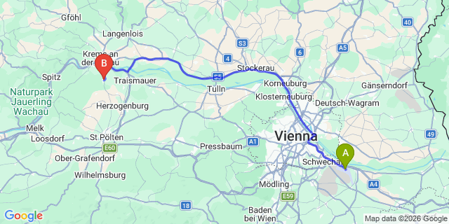 Map: Vienna Airport (VIE) to Paudorf