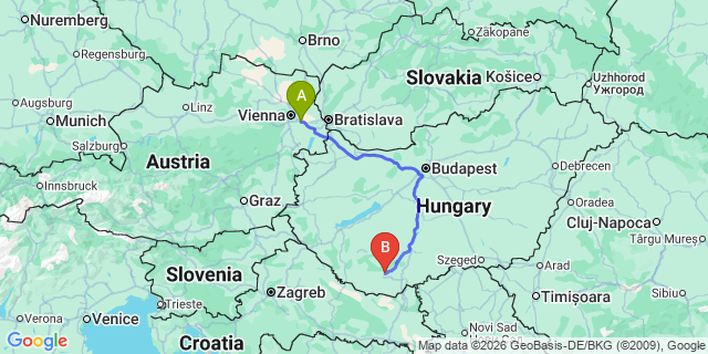 Map: Vienna Airport (VIE) to Pécs