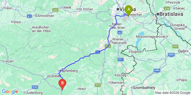 Map: Vienna Airport (VIE) to Peggau
