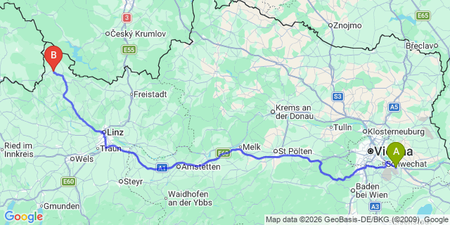 Map: Vienna Airport (VIE) to Peilstein im Mühlviertel