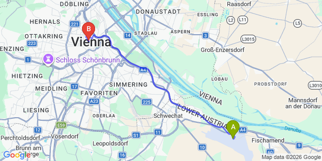 Map: Vienna Airport (VIE) to Pension a und a