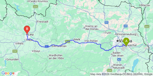 Map: Vienna Airport (VIE) to Pension Central