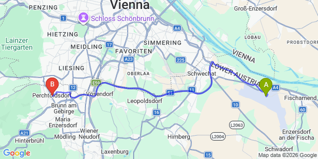 Map: Vienna Airport (VIE) to Perchtoldsdorf