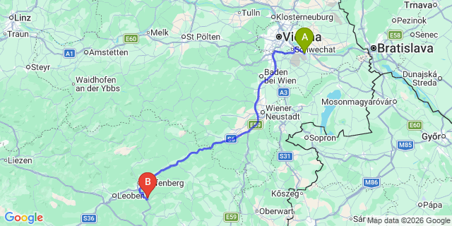 Map: Vienna Airport (VIE) to Pernegg an der Mur