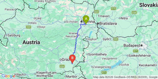 Map: Vienna Airport (VIE) to Pertlstein