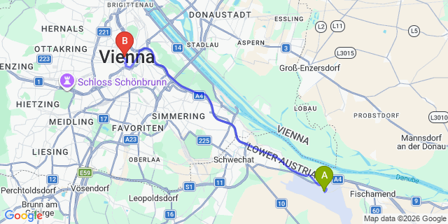 Map: Vienna Airport (VIE) to Pertschy Palais Hotel