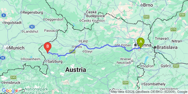 Map: Vienna Airport (VIE) to Perwang am Grabensee