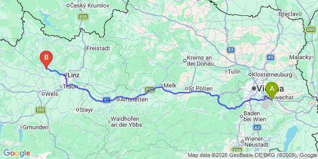 Map: Vienna Airport (VIE) to Pesenbach