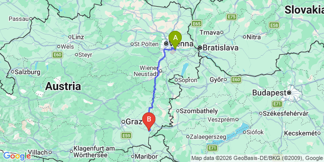 Map: Vienna Airport (VIE) to Petzelsdorf