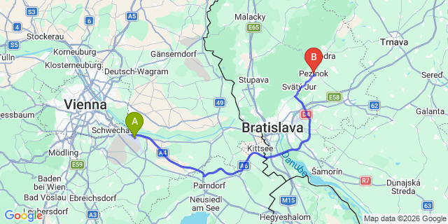 Map: Vienna Airport (VIE) to Pezinok