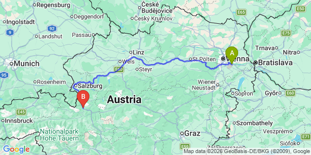 Map: Vienna Airport (VIE) to Pfarrwerfen