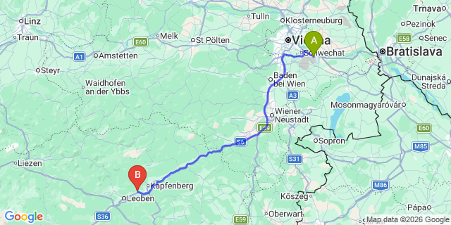 Map: Vienna Airport (VIE) to Picheldorf