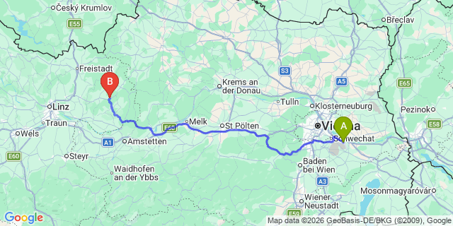 Map: Vienna Airport (VIE) to Pierbach