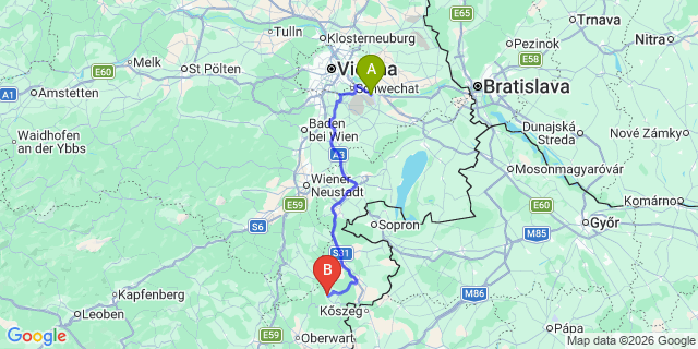 Map: Vienna Airport (VIE) to Pilgersdorf