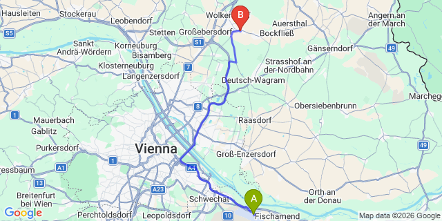 Map: Vienna Airport (VIE) to Pillichsdorf