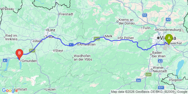 Map: Vienna Airport (VIE) to Pinsdorf