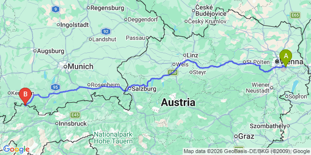 Map: Vienna Airport (VIE) to Pinswang
