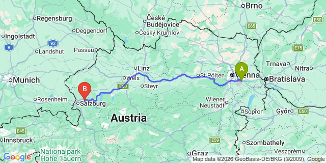 Map: Vienna Airport (VIE) to Plainfeld