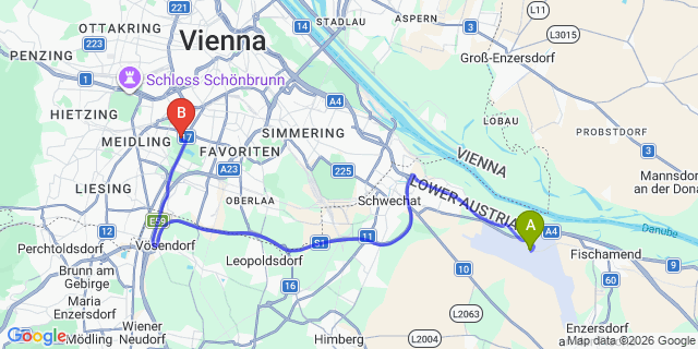 Map: Vienna Airport (VIE) to PLAZA Premium Wien