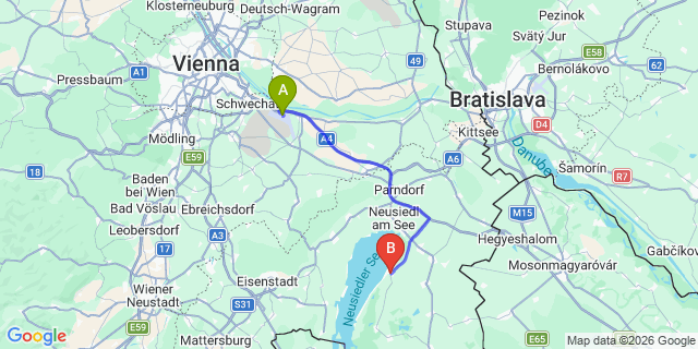 Map: Vienna Airport (VIE) to Podersdorf am See