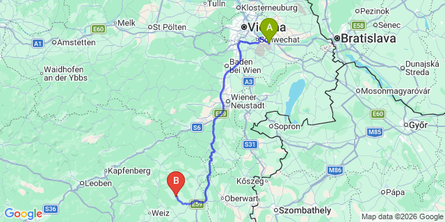 Map: Vienna Airport (VIE) to Pöllau