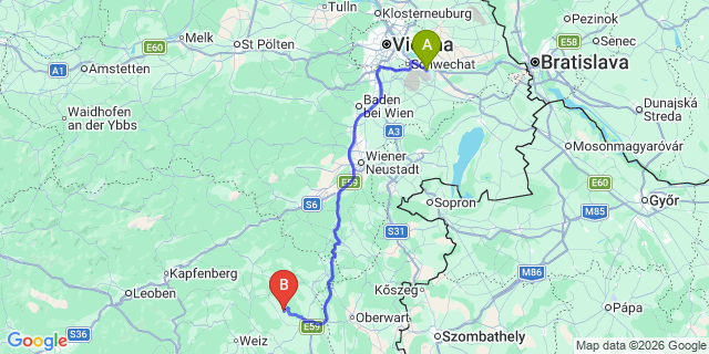 Map: Vienna Airport (VIE) to Pöllauberg