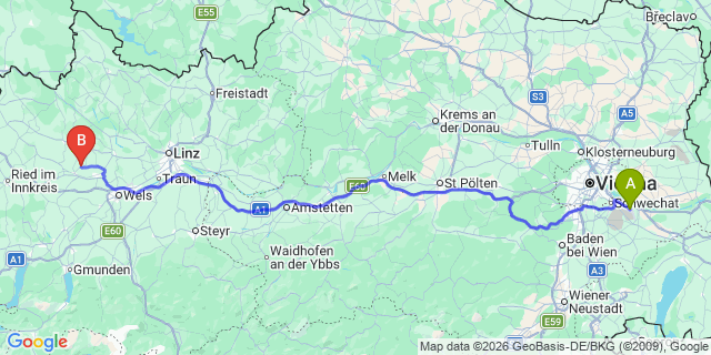 Map: Vienna Airport (VIE) to Pollham
