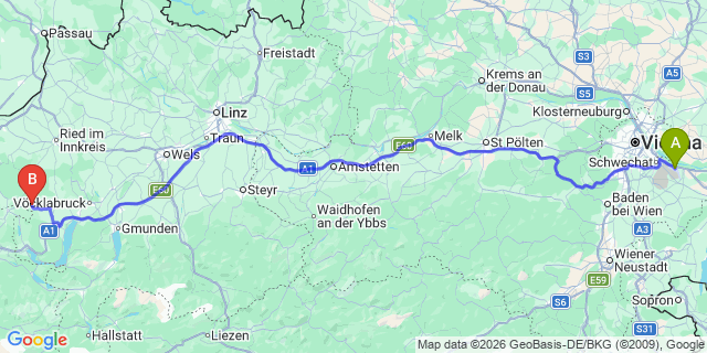 Map: Vienna Airport (VIE) to Pöndorf