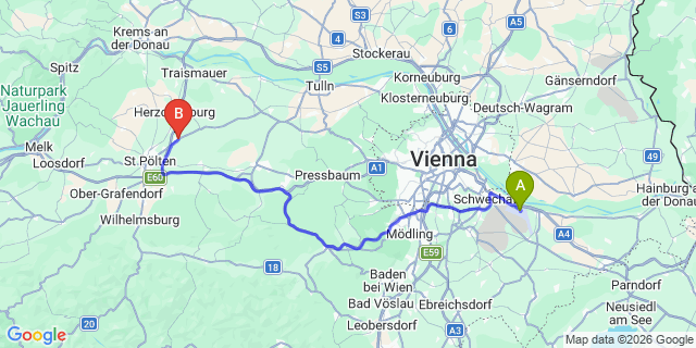 Map: Vienna Airport (VIE) to Pottenbrunn