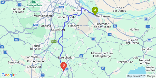 Map: Vienna Airport (VIE) to Pottendorf