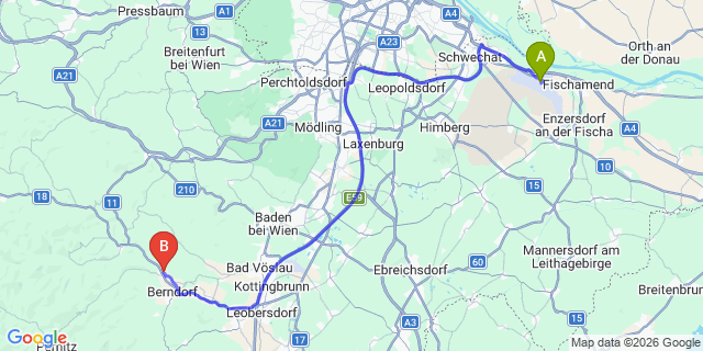 Map: Vienna Airport (VIE) to Pottenstein