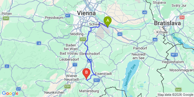Map: Vienna Airport (VIE) to Pöttsching