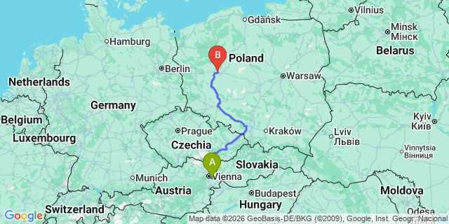Map: Vienna Airport (VIE) to Poznan