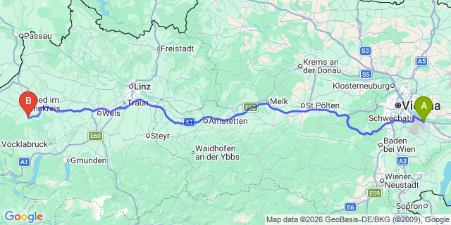Map: Vienna Airport (VIE) to Pramet
