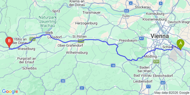 Map: Vienna Airport (VIE) to Prasdorf