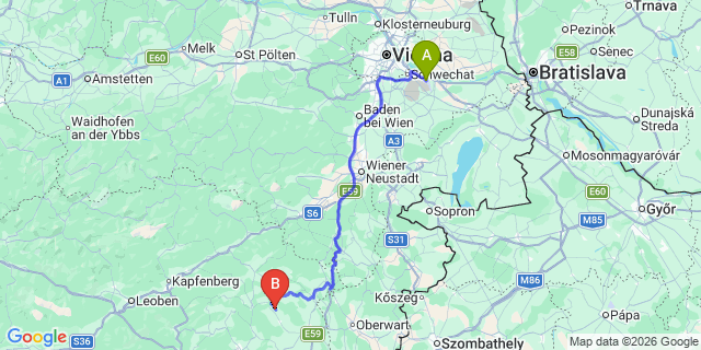 Map: Vienna Airport (VIE) to Prätis