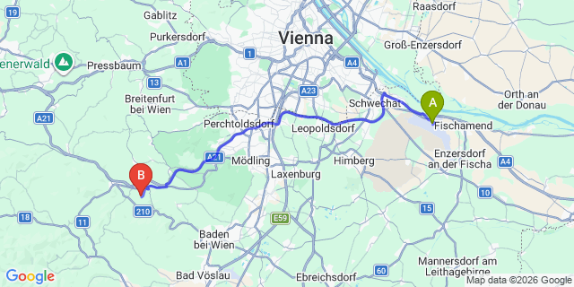 Map: Vienna Airport (VIE) to Preinsfeld