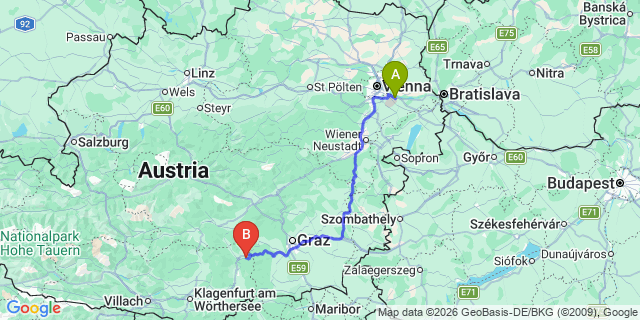 Map: Vienna Airport (VIE) to Preitenegg
