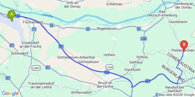 Map: Vienna Airport (VIE) to Prellenkirchen
