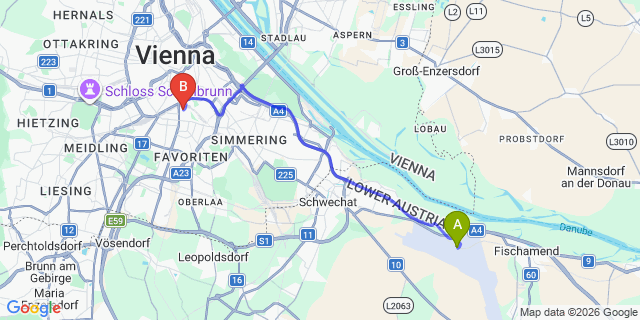 Map: Vienna Airport (VIE) to Premier Inn Wien City Hauptbahnhof