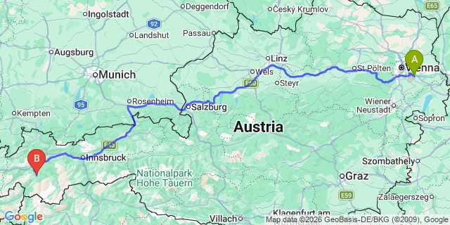 Map: Vienna Airport (VIE) to Prutz