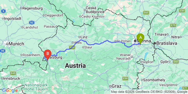 Map: Vienna Airport (VIE) to Puch bei Hallein