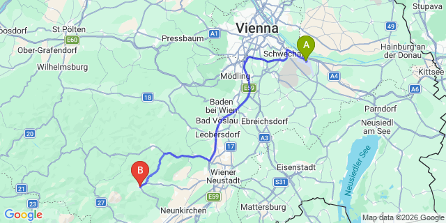 Map: Vienna Airport (VIE) to Puchberg am Schneeberg