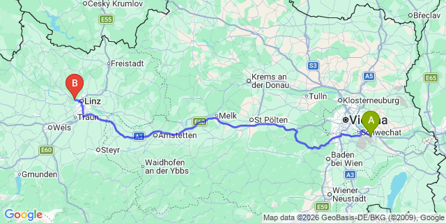 Map: Vienna Airport (VIE) to Puchenau