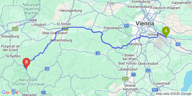 Map: Vienna Airport (VIE) to Puchenstuben